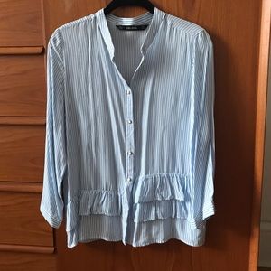 Zara striped ruffle-hem buttondown